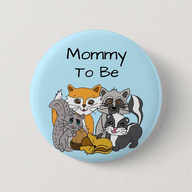 Mama als Woodland Forest Animals Baby Dusche Bu Button (Vorderseite)