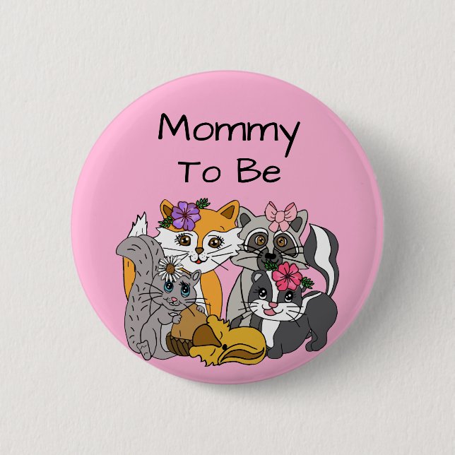 Mama als Woodland Forest Animals Baby Dusche Bu Button (Vorderseite)