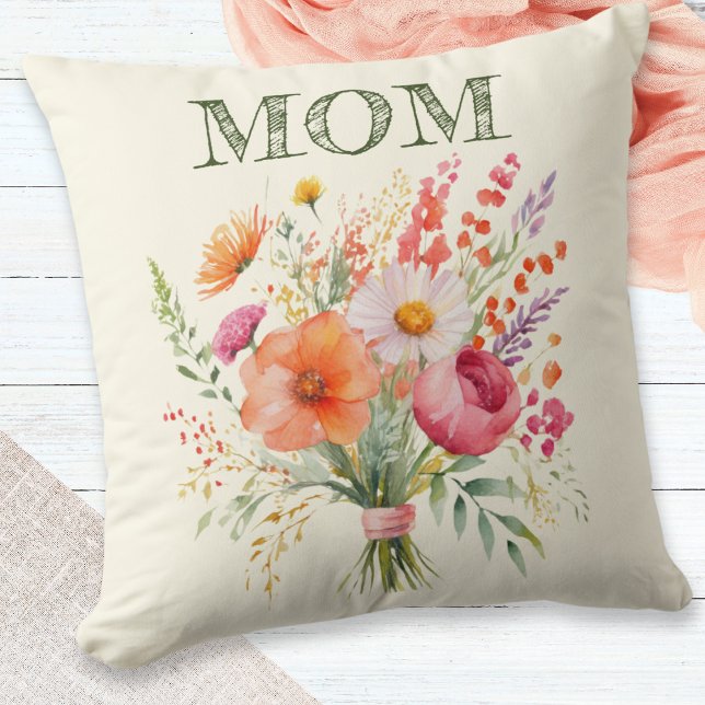 Mama am Muttertag Hübsche Blume von Blumenstrauß Kissen (A beautiful throw pillow for Mother's Day, with picture of a hand-tied bouquet of flowers)