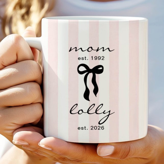 Mama an Lolly Mug Pink Bow Stripes Kaffeetasse (Von Creator hochgeladen)