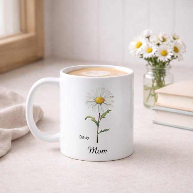 Mama April Geburtsblume Gänseblümchen Kaffeetasse (Von Creator hochgeladen)