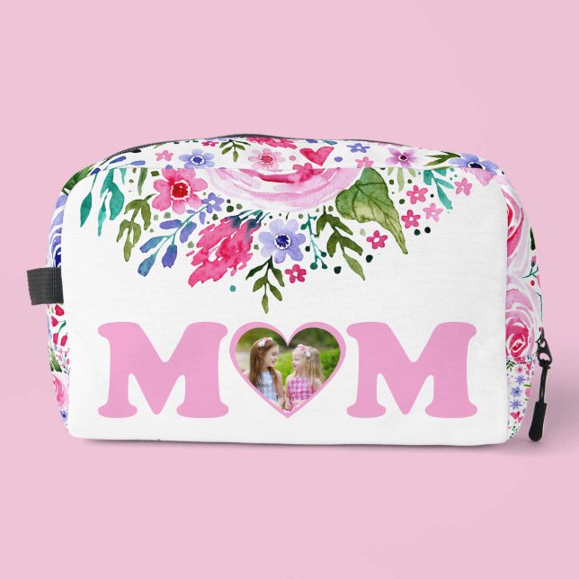 Mama Aquarell Blumenrosa und Lila Foto Waschbeutel (Mom Watercolor Floral Pink and Purple Photo Dopp Kit)