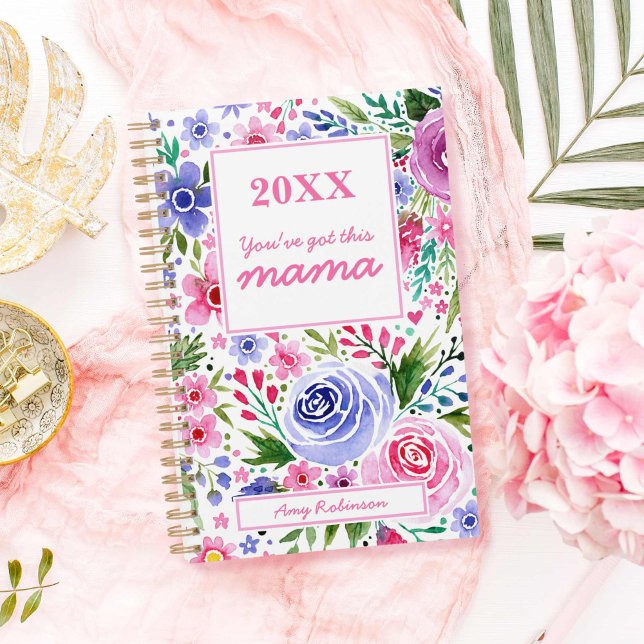 Mama Aquarellfarbe Rosa und Lila Blumenmuster Planer (Mom Watercolor Pink and Purple Floral Patttern Planner)