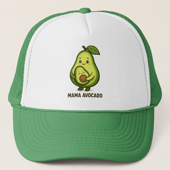 Mama Avocado mit Baby - Niedlicher Cartoon Design Truckerkappe (Vorderseite)
