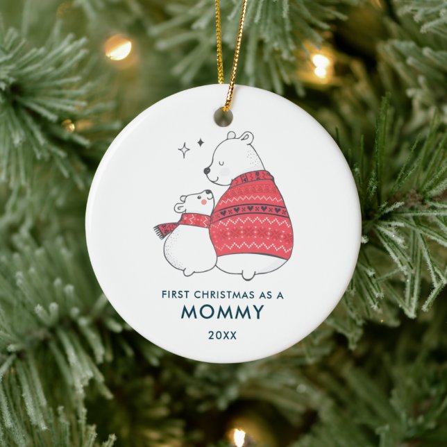 Mama & Baby Bär Personalisiert 1. Weihnachten als  Keramik Ornament (Baum)