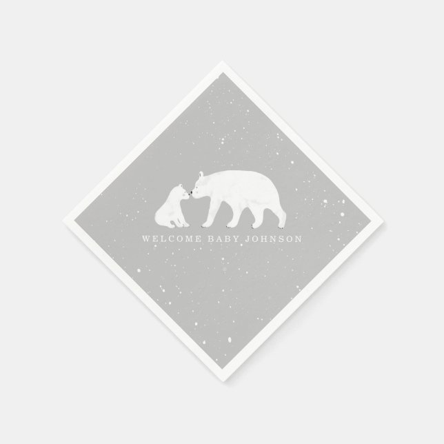 Mama Baby Bear Gray Winter Baby Shower Serviette (Ecke)