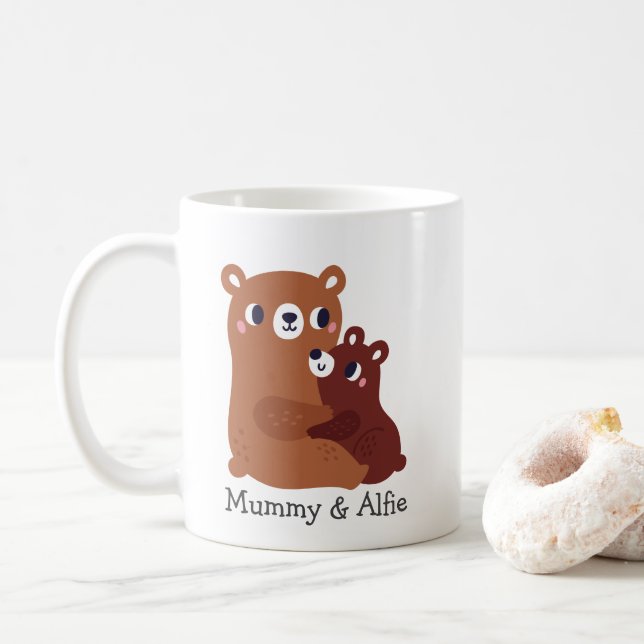 Mama & Baby Bear , Personalisierte Matching Family Kaffeetasse (Mit Donut)