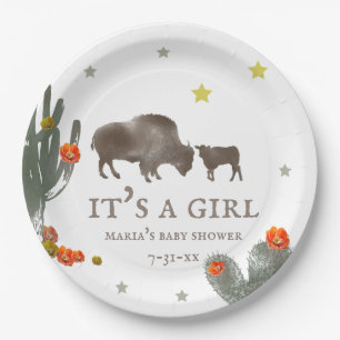 Mama Baby Buffalo Floral Cactus Girl Baby Dusche  Pappteller
