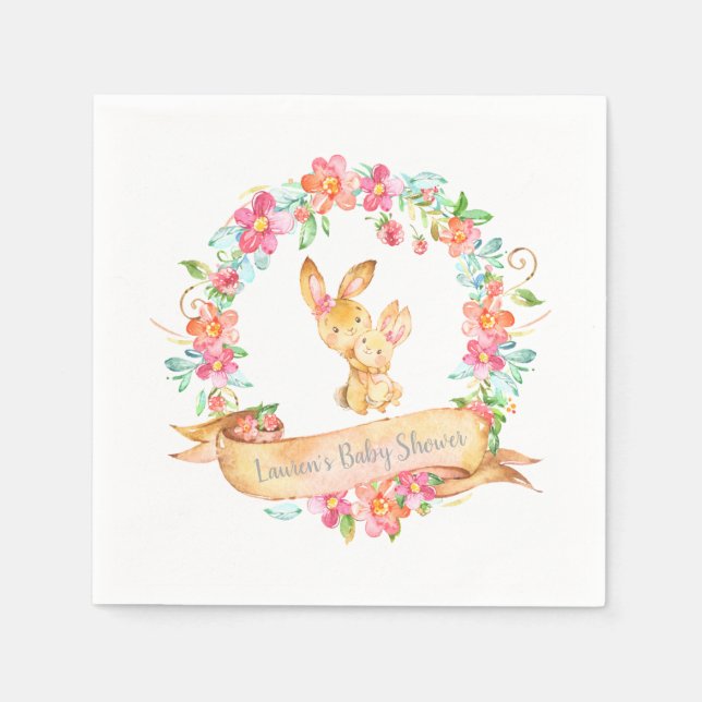 Mama Baby Bunny Floral Wreath Frühlingsdusche Even Serviette (Vorderseite)