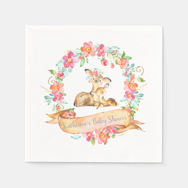 Mama Baby Deer Woodland Blumenstrauß Dusche Serviette (Vorderseite)