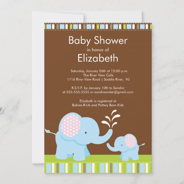 Mama & Baby Elephant Baby Showboy oder Girl Einladung (Vorderseite)