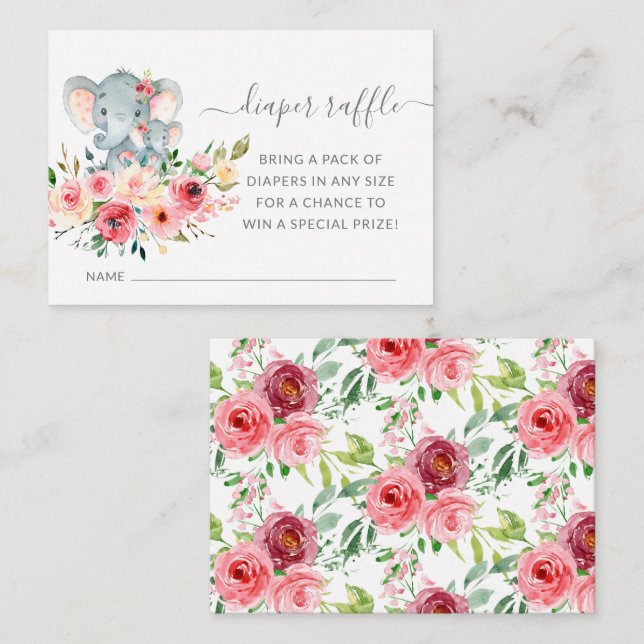 Mama & Baby Elephant Duschdusche Windeln Raffel Ti Begleitkarte (Vorne/Hinten)