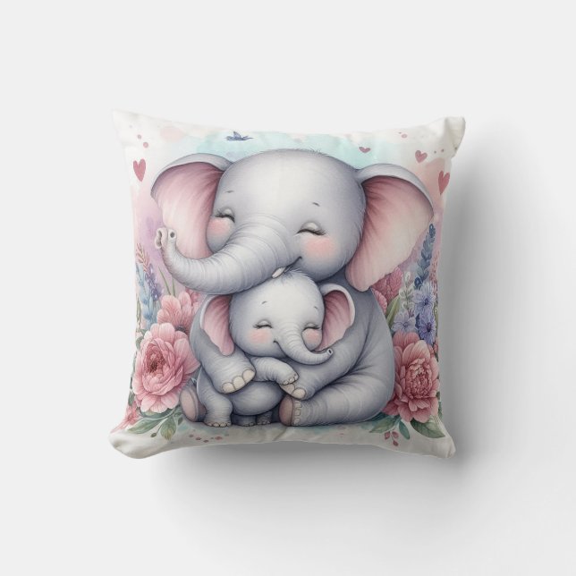 Mama & Baby Elephant Kissen (Vorderseite)