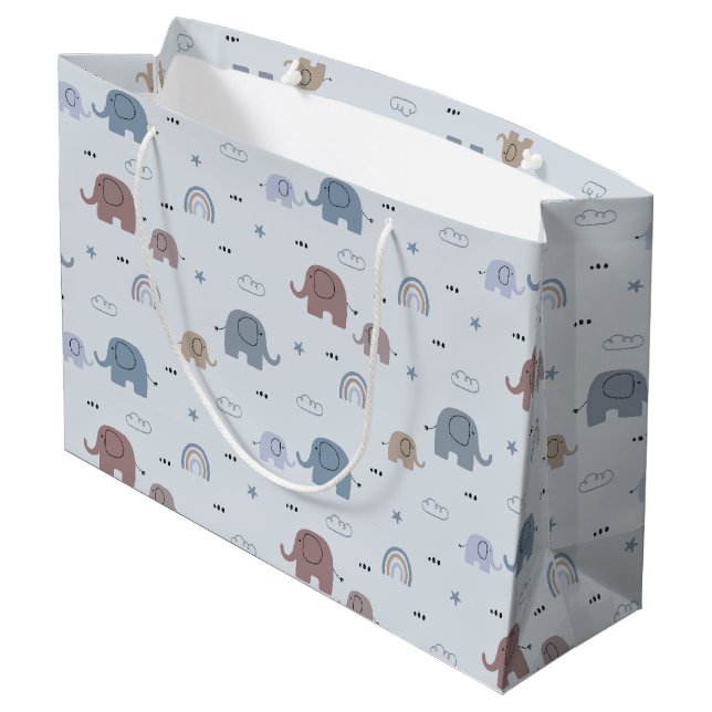 Mama & Baby Elephant Muster Große Geschenktasche Geschenktüte (Rückseite Schrägansicht)