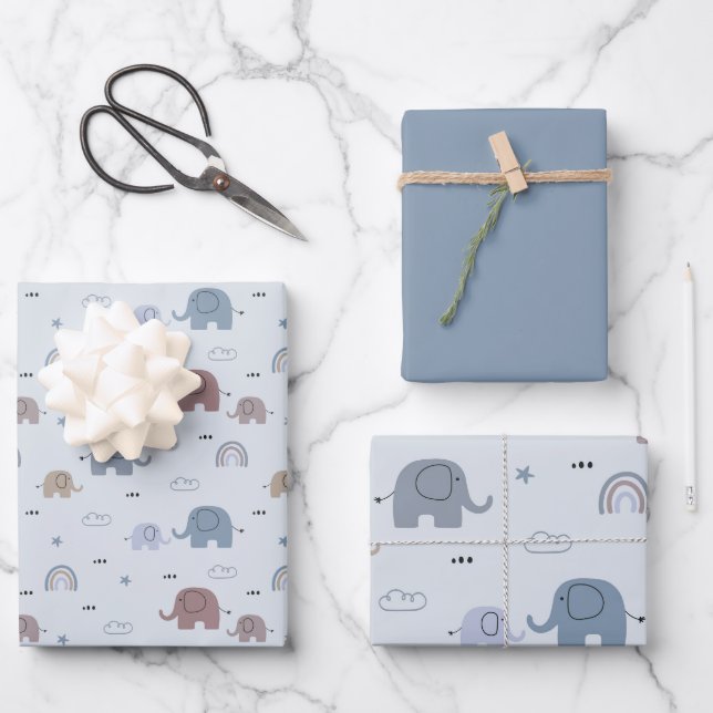 Mama & Baby Elephant Muster Verpackungsblätter Geschenkpapier Set (Vorderseite)