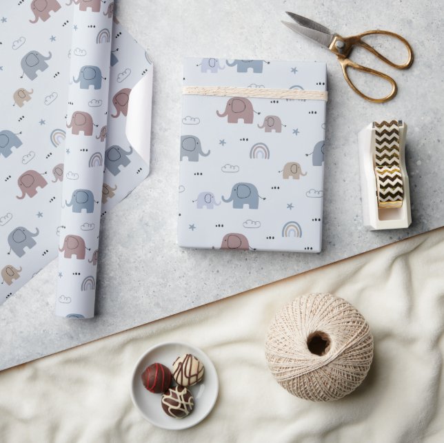 Mama & Baby Elephant Muster Wrapping Paper Roll Geschenkpapier (Kunsthandwerk)