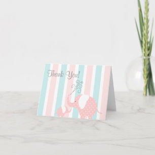 Mama & Baby Elephant Vielen Dank Card- Pink & Aqua Dankeskarte