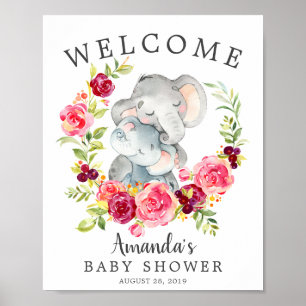 Mama & Baby Elephant Welcome Baby Shower Poster
