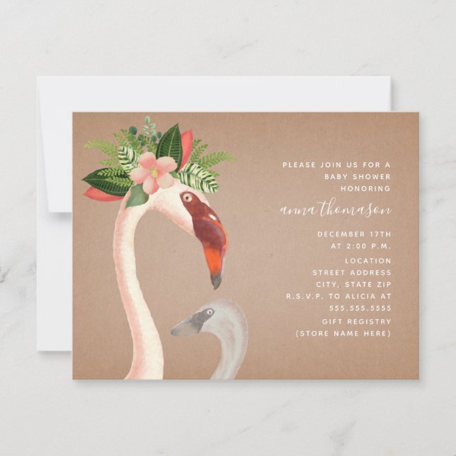 Mama + Baby Flamingo Cardstock Inspiriert Babydusc Einladung (Vorderseite)