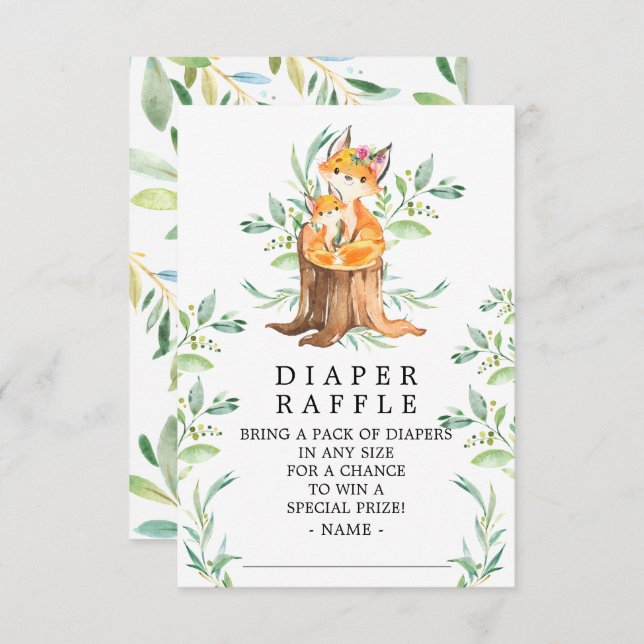 Mama & Baby Fox Babydusche Windeln Raffel Ticket Begleitkarte (Vorne/Hinten)