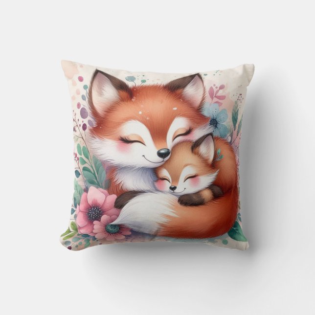 Mama & Baby Fox Kissen (Vorderseite)
