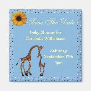Mama & Baby Giraffe Blue Save the Date Baby Dusche Magnet