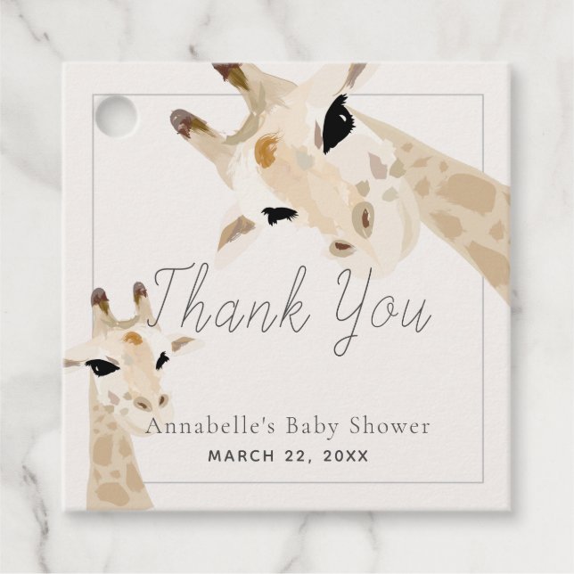 Mama & Baby Giraffe Kinderdusche Vielen Dank Geschenkanhänger (Vorderseite)