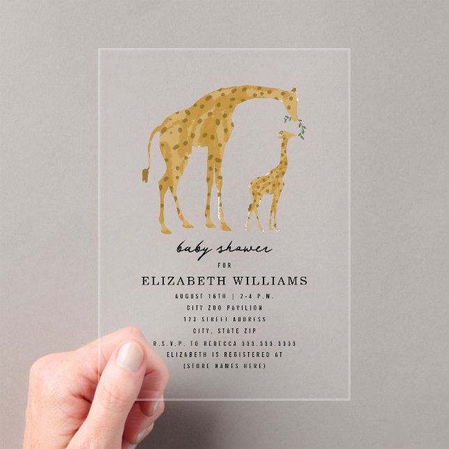 Mama & Baby Giraffe Neutral Baby Dusche Einladung (Insitu (Handheld))