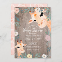 Mama & Baby Giraffe Rustic Wood Floral Baby Dusche