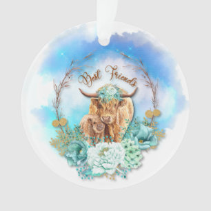 Mama Baby Highland Cows Floral Ornament