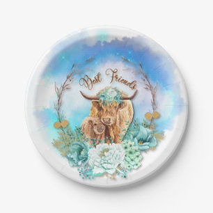 Mama Baby Highland Cows Floral Pappteller