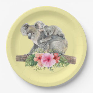 Mama & Baby Koala Bears Niedlich Wasserfarbe Pappteller