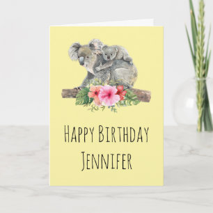 Mama & Baby Koala Bears Niedlich Watercolor Karte