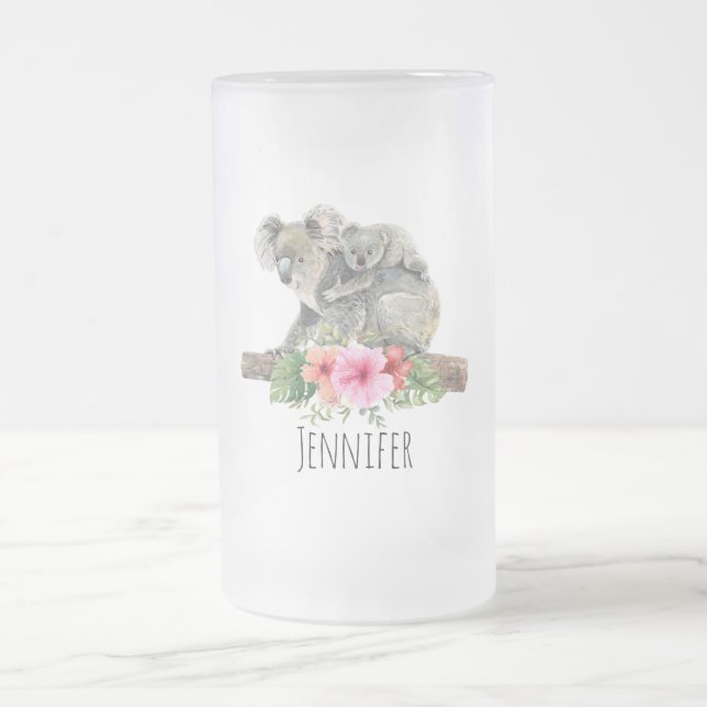 Mama & Baby Koala Bears Niedlich Watercolor Mattglas Bierglas (Mittel)