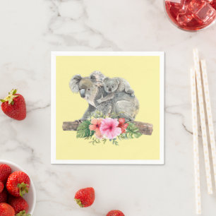 Mama & Baby Koala Bears Niedlich Watercolor Serviette