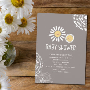 Mama Baby lächelt Daisies Amethyst Babydusche in Einladung
