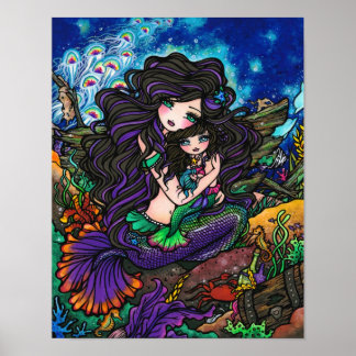 Mama & Baby Mermaid Fantasy Marine Art Hannah Lynn Poster