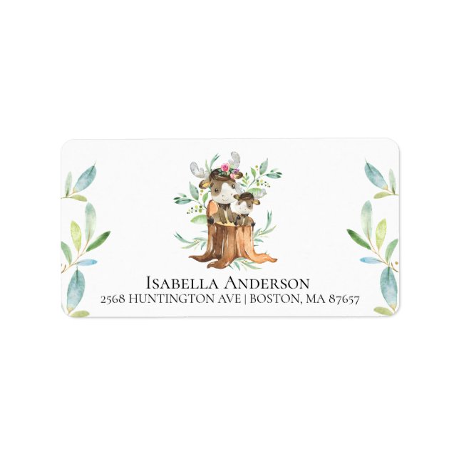 Mama & Baby Moose Babydusche Adressaufkleber (Vorne)