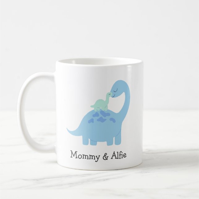 Mama & Baby Niedlich Dino, Personalisierte Matchin Kaffeetasse (Links)