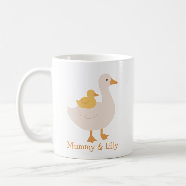 Mama & Baby Niedlich Duck, Personalisiert Matching Kaffeetasse (Links)