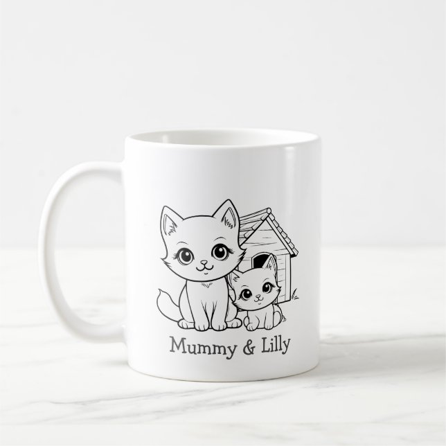 Mama & Baby Niedliche Katze , Personalisierte Matc Kaffeetasse (Links)