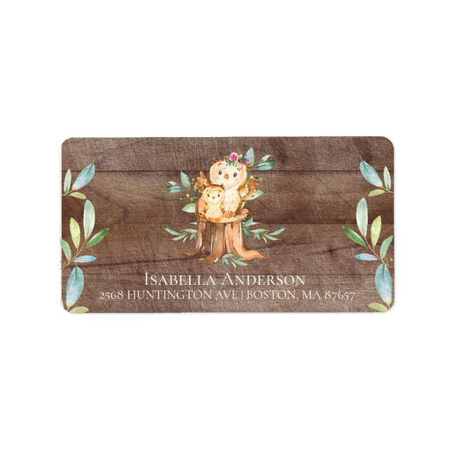 Mama & Baby Owl Babydusche Adressaufkleber (Vorne)