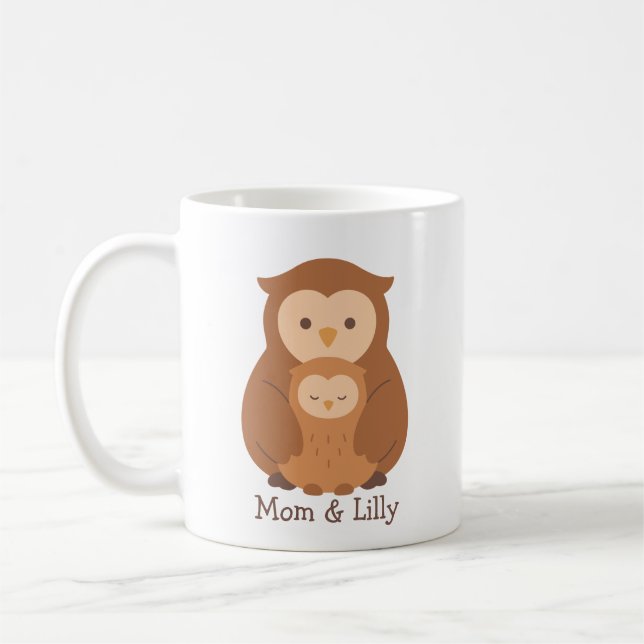 Mama & Baby Owl - Personalisierte Familie Kaffeetasse (Links)