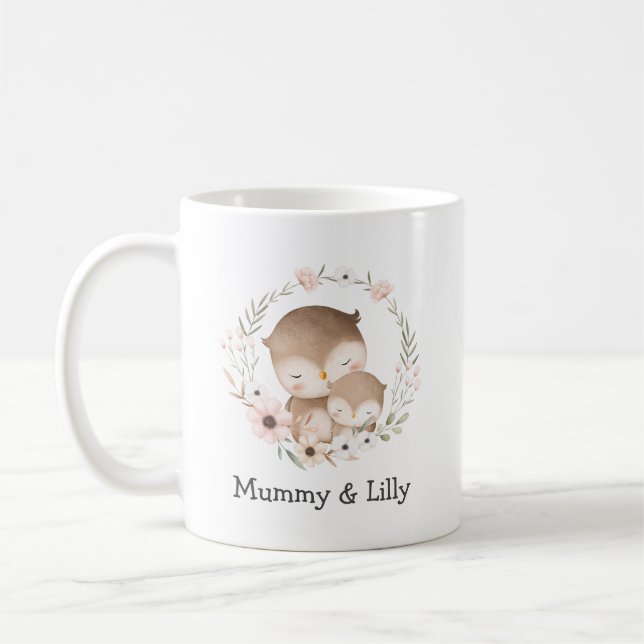 Mama & Baby Owl - Personalisierte Familie Kaffeetasse (Links)
