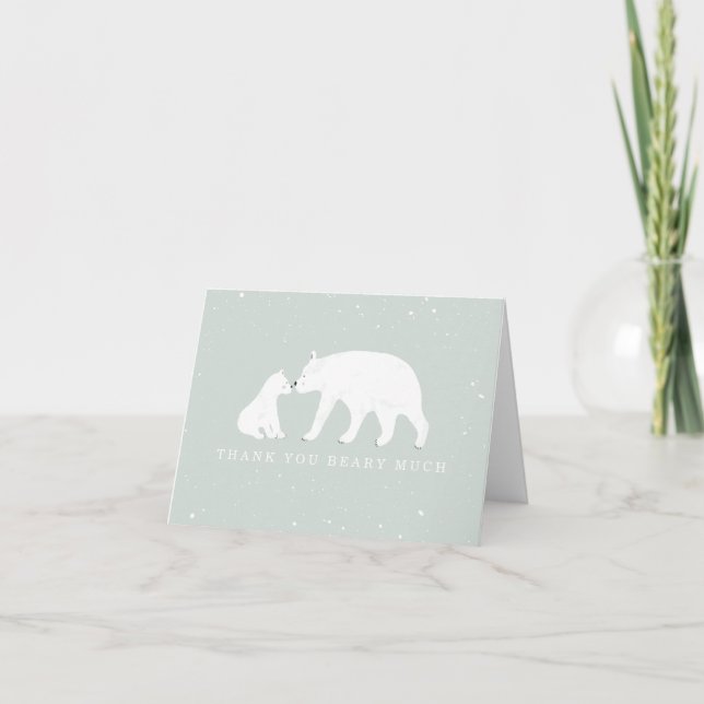 Mama Baby Polar Bear Blue Baby Dusche Vielen Dank Dankeskarte (Vorderseite)