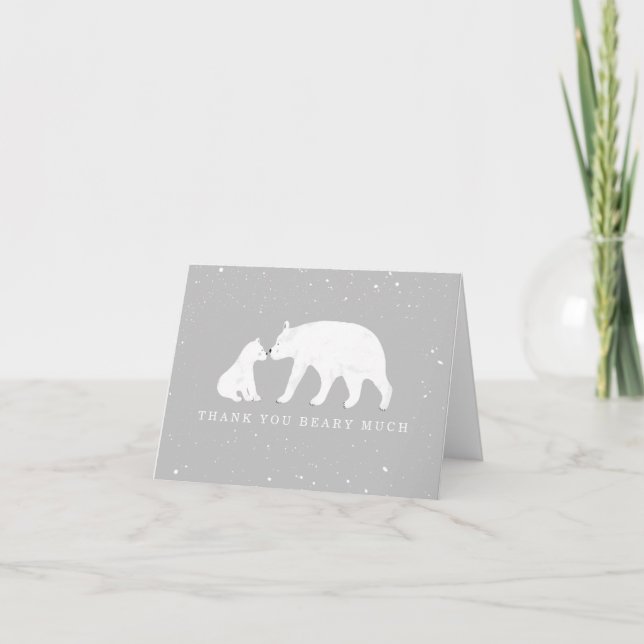 Mama Baby Polar Bear Gray Baby Dusche Vielen Dank Dankeskarte (Vorderseite)