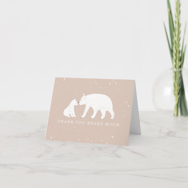 Mama Baby Polar Bear Pink Babydusche Vielen Dank Dankeskarte (Vorderseite)