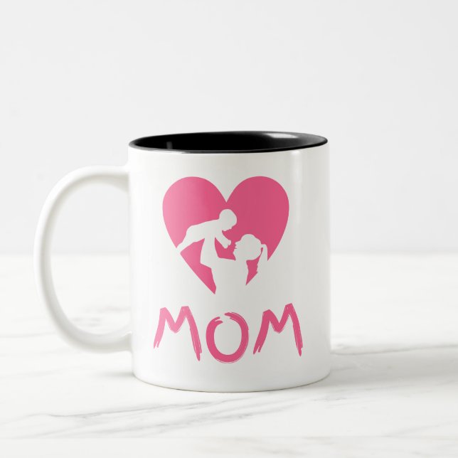 Mama & Baby Silhouette: Herz der Liebe Zweifarbige Tasse (Links)