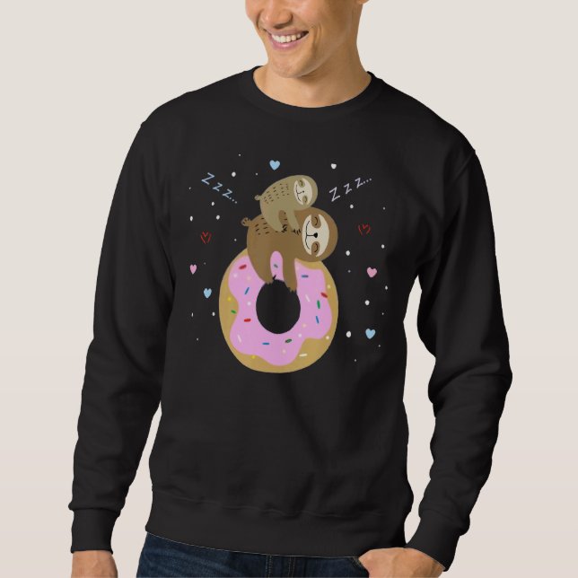 Mama & Baby Sloth auf Donut Lazy Sloth Sweatshirt (Vorderseite)