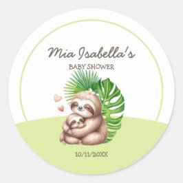 Mama & Baby Sloth Baby Shower Classic Round Sticke Runder Aufkleber